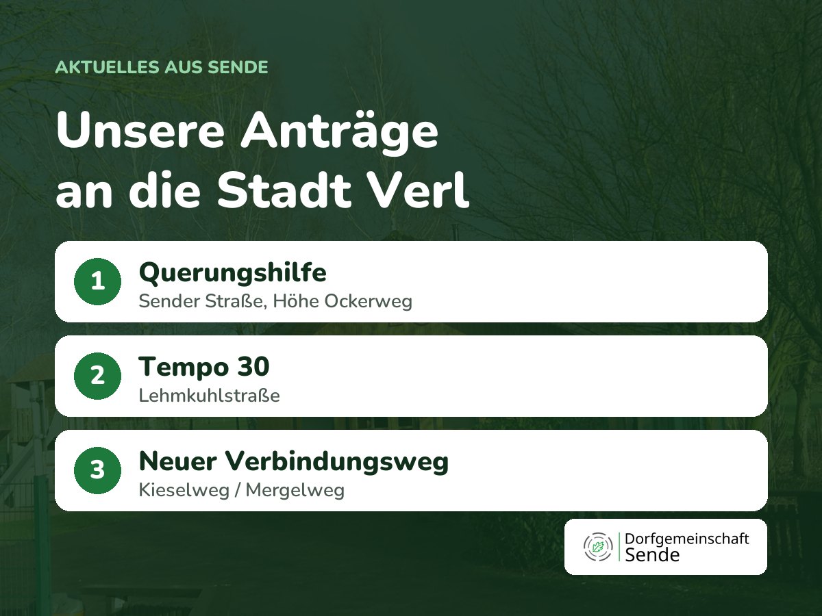 Unsere Anträge an die Stadt: mehr Sicherheit für Sende